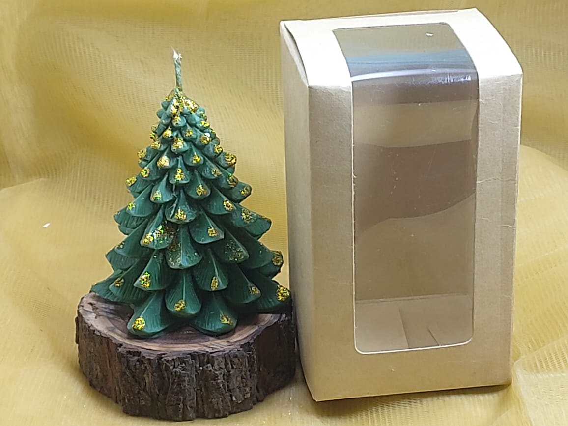 Christmas Pine Tree Candles l Decorative Wax Candles in White & Green, Holiday Home Decor l Perfect Gift for Christmans