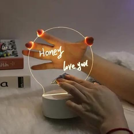 3D LED Acrylic Light Message Board | Valentine gift l Creative Visualization Message Board for Notes, Greetings, Smart USB Writing for Home Office, Erasable Round Design, Transparent