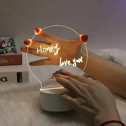 3D LED Acrylic Light Message Board | Valentine gift l Creative Visualization Message Board for Notes, Greetings, Smart USB Writing for Home Office, Erasable Round Design, Transparent