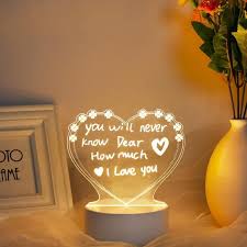 3D Acrylic LED Night Light with Warm Glow- Heart Message Board Design, USB Powered, Includes Pen - Perfect for Bedroom Decor & Gifts l Perfect gift for valentine (Heart)
