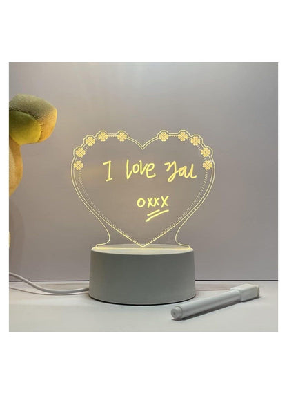3D Acrylic LED Night Light with Warm Glow- Heart Message Board Design, USB Powered, Includes Pen - Perfect for Bedroom Decor & Gifts l Perfect gift for valentine (Heart)