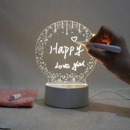 3D LED Acrylic Light Message Board | Valentine gift l Creative Visualization Message Board for Notes, Greetings, Smart USB Writing for Home Office, Erasable Round Design, Transparent