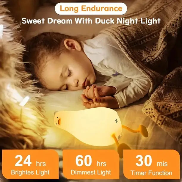 Desidiya Rechargeable Silicone Lying Duck Night Lamp – Touch-Control LED Light, Kids' Bedroom, living room night lamp, Home decor, Perfect Baby Gift
