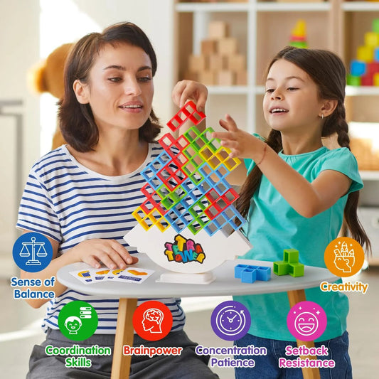 Tetra Tower Game 16 Pcs Stack Tower, Swing Stack High Child Balance Building Block 2 Players+ Interactive STEM Toy for Family, Travel, Parties for Adults & Kids